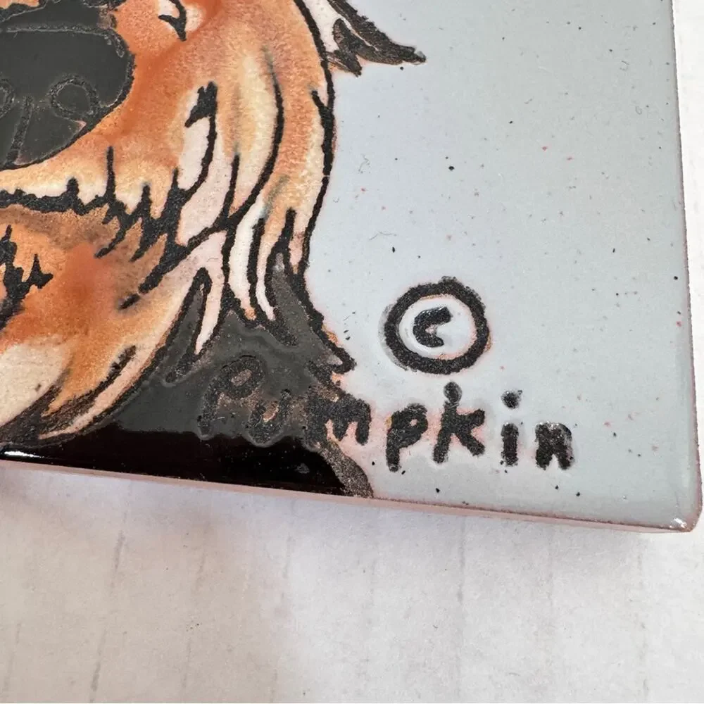 Hand Painted Pumpkin Tile Airedale Terrier Dog 6x6 Trivet Kitchen